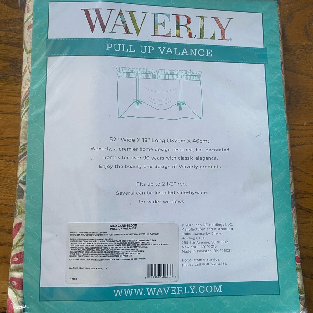 Waverly‎ Multicolor Floral Pull Up Valance Set of 2 52x18 - Picture 2 of 3